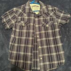 MO55issue Boys Short Sleeve Plaid Snap Button Shirt Size Extra Small